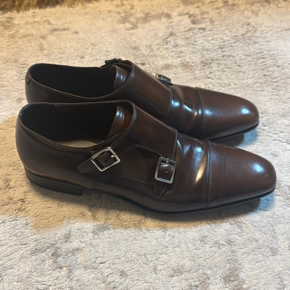 EUC Salvatore Ferragamo double monk strap brown leather shoes